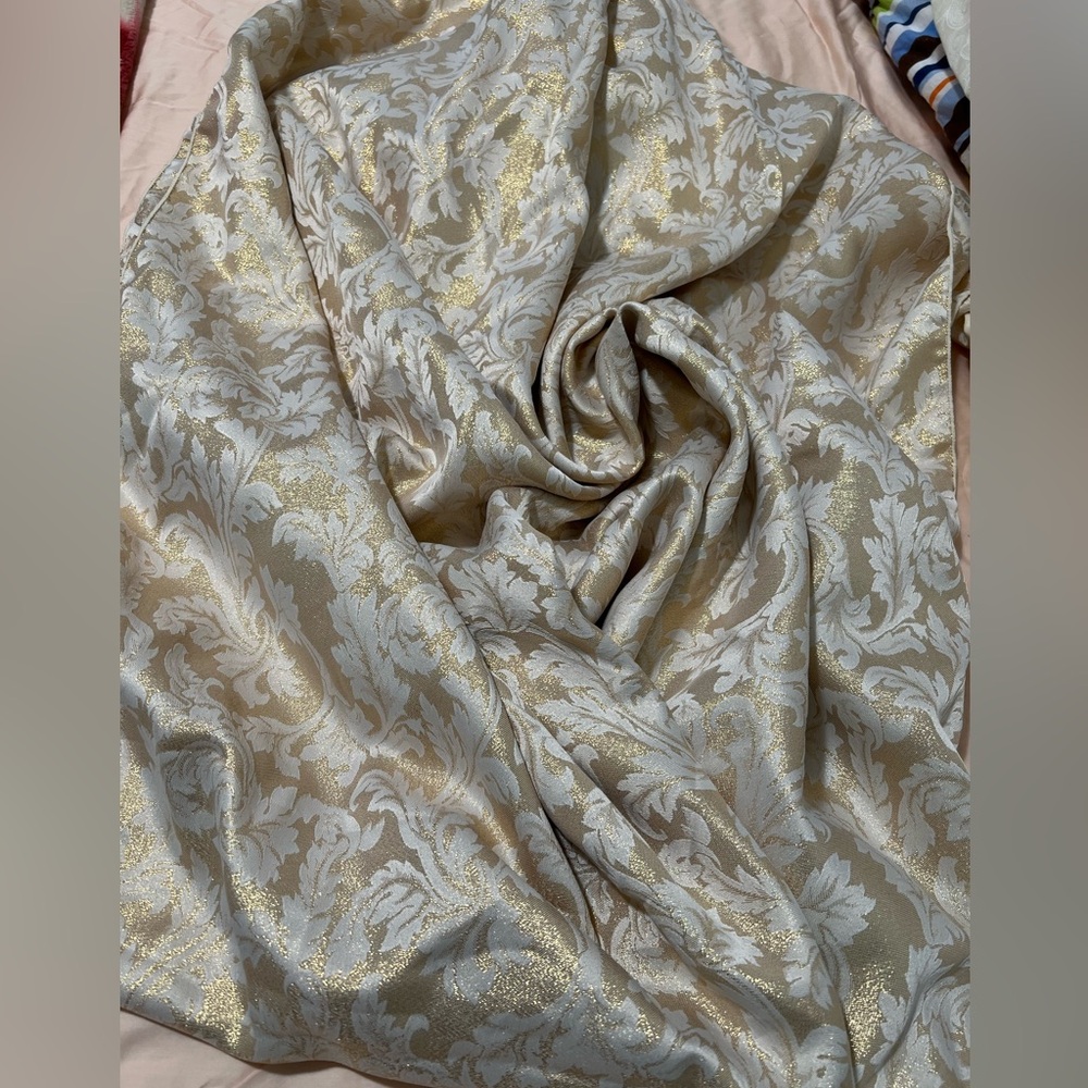 6. Holiday ivory floral tablecloth metallic gold holly print